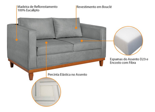 Kit Sofa 3 Lugares E 2 Poltronas Europa 180 Cm Bouclé Cor Cinza
