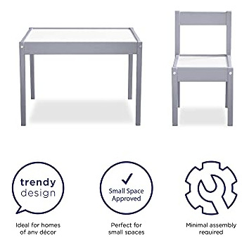 Mesa Y Sillas De Madera Color Gris Blanco Para Niños 3 Pzs