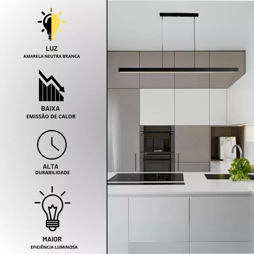 Luminaria Pendente Teto Retangular Led Integrado 50w 120cm
