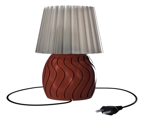 Abajur Base Luminária Mesa Cabeceira Cama Escritório Quarto Cúpula Cinza Estrutura Marrom 110v