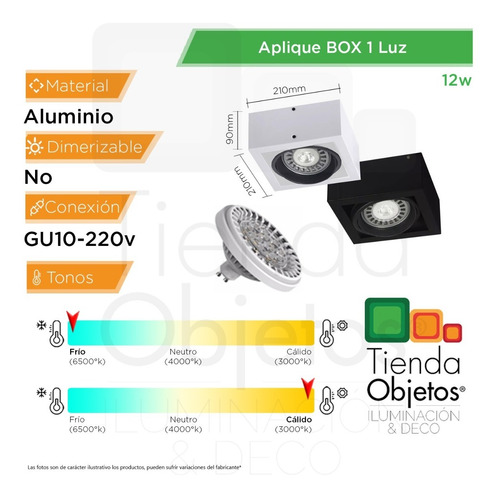 Imagen 5 de 9 de Aplique Plafon Box Led 1 Luz Lampara Ar111 Cardanico 12w