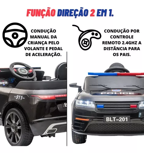 Mini Carro Elétrico Policia com Som e Controle Remoto 12V - 692 - Real  Brinquedos