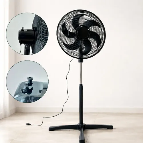 Ventilador De Coluna de Chão 126W Turbo Preto Ajustável Em Altura, 6 Pás, Silencioso E Potente, Oscilante, Ideal Para Quarto, Sala, Escritório E Ambientes Amplos - Jhamba