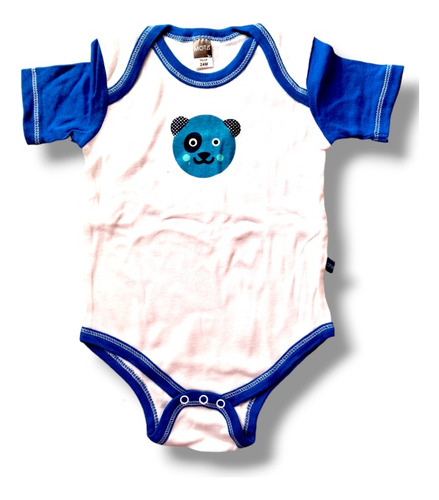 Body Mota Blanco Oso Azul, Bebé 6 A 9 Meses