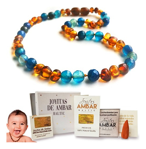 Collar Bebé Ámbar Báltico, Brillo De Protección Aqua 32cm