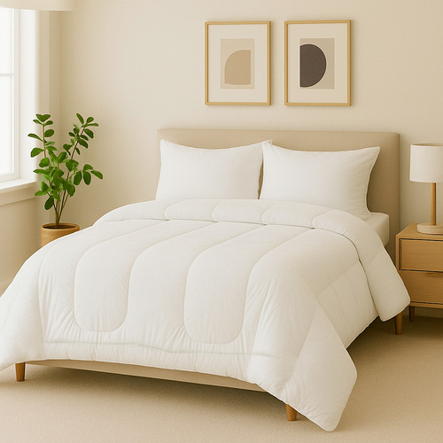 Acolchado Calidad Superior 2 Plazas Y Media 600 Hilos Blanco Blanco Lisa