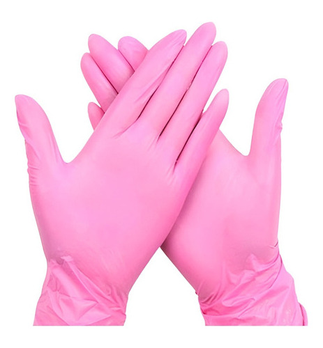 Caja 100 Guantes Desechables Rosado Guante Nitrilo Talla S M