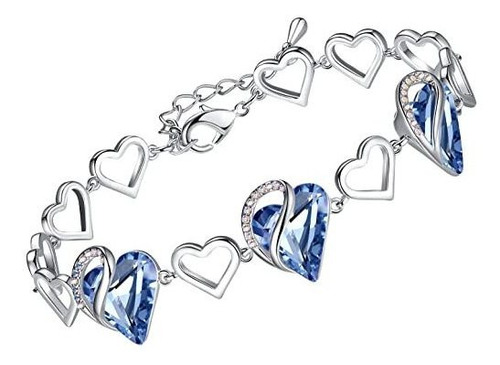 Pulsera De Corazones En Color Plateado Y Azul Zafiro