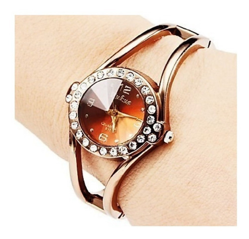 Reloj Dama Metalico Pulsera De Diseño Redondo Dorado