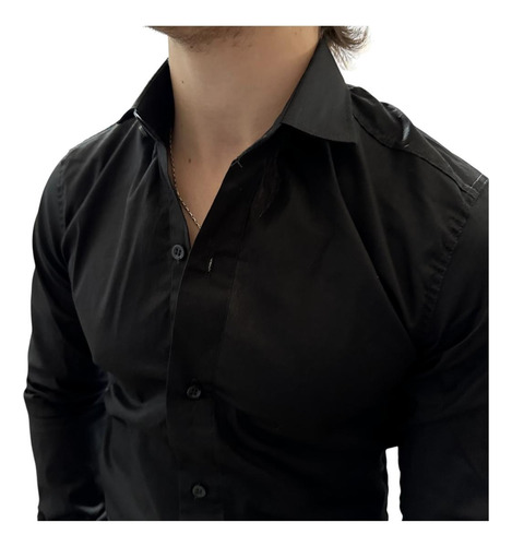 Camisa De Vestir Hombre Elastizada Manga Larga Entallada