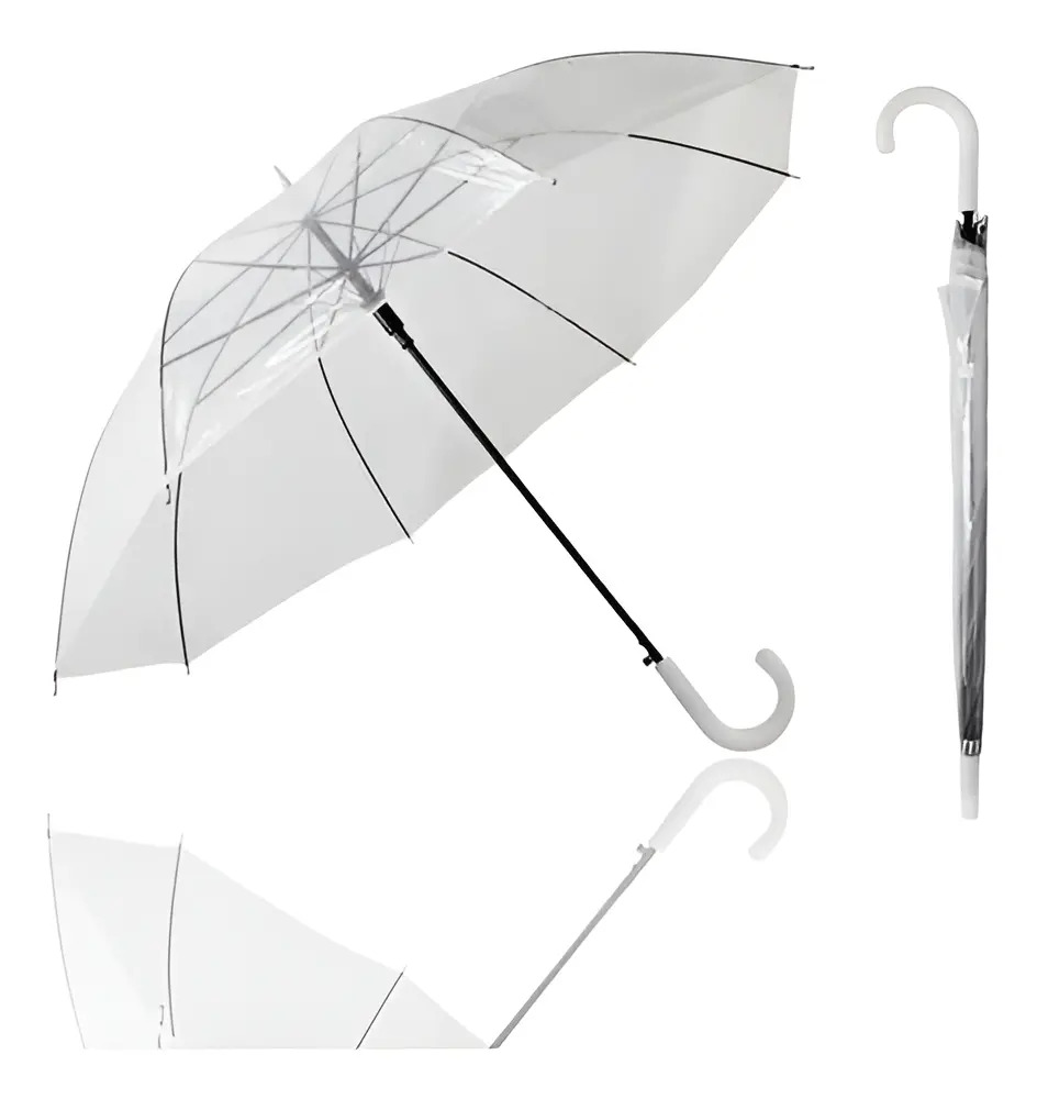 Guarda-chuva Transparente Automático Lecom Curvo PVC 86cm Grande - SóLar Variedades Utensílios