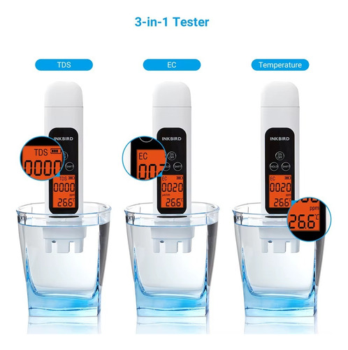 Medidor De Calidad De Agua 3 En 1, Ec, Tds Y Temperatura