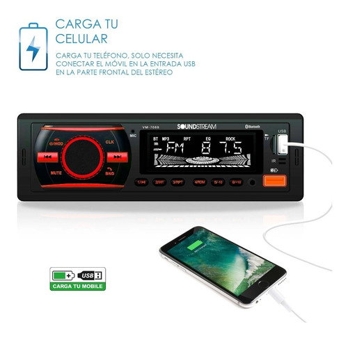 Imagen 2 de 2 de Autoestereo Bluetooth 1 Din Sd Aux Graba A Usb Soundstream