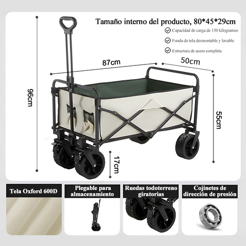 Carrito Vagon Plegable Multiusos Con Manija Para Camping Bl