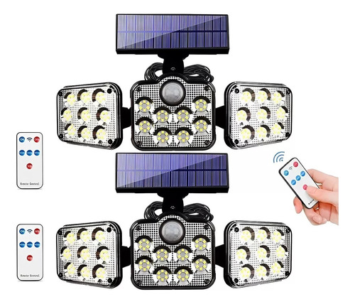 Lámpara Solar Pared Exteriores Luz Dos Pack 3 Modos 138 Led