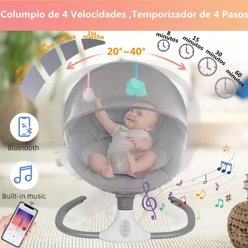 Columpio eléctrico para bebés, hamaca para bebés de 0 a 12 meses, control  remoto, 5 modos de vibración