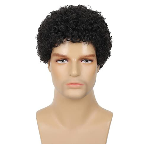 Mens Curly Afro Wigs Short Black Wig Para Hombre Guy Nmfnu