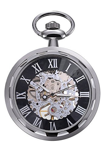 Hombres S Abierta Tono De Cara De Plata Steampunk Reloj...