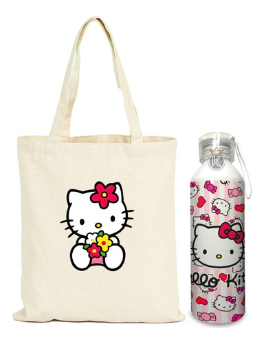 Tote Bag Hello Kitty C + Botella En Aluminio - Estampaking