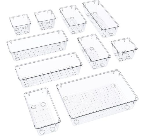 Juego De 10 Organizadores Cajones 4 Bandejas Transparentes