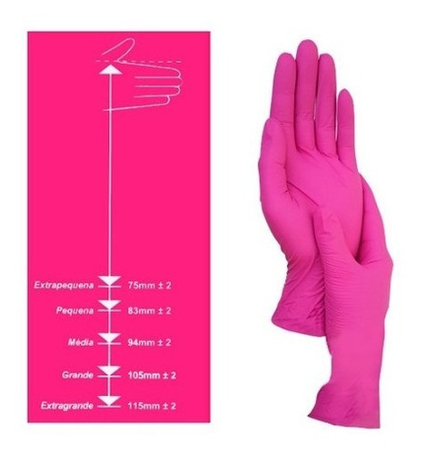Luvas descartáveis antiderrapantes Supermax cor rosa tamanho P de nitrilo x 100 unidades