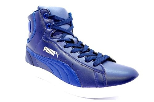 Zapatillas Botitas Puma Vikky Mid Cuero Mujer Azul C/celeste