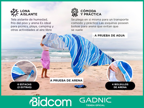 Lona Playera Manta Xl Grande Gadnic Estacas Bolsa 235x195 Cm