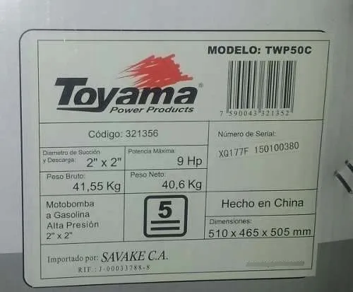 Motobomba Toyama 9hp 2x2
