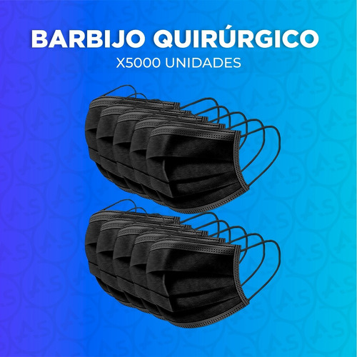 Imagen 3 de 9 de Barbijo Negro Quirurgico Descartable Anmat X5000u Tricapa 95