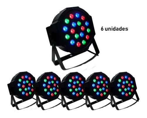 6x Canhão Refletor Led 18 Leds Rgb Bivolt Dmx Strobo Digital