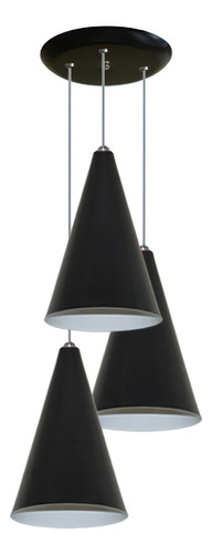 Lustre Pendente Cone Triplo - Mesa De Jantar Quarto Cozinha Cor Preto 110v/220v