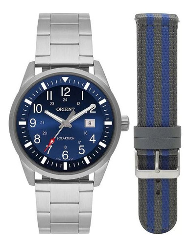 Relógio Orient Masculino Prateado + Pulseira Mbss1452 D2sx Cor da correia Prata Cor do bisel Azul