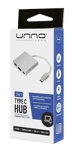 Adaptador Unno Tekno Hb1101sv Usb C A Hdmi/usb 3.0/pd