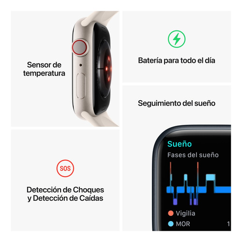 Apple Watch Series 8 GPS + Celular - Caja de aluminio color medianoche 45 mm - Correa deportiva color medianoche - Patrón - Distribuidor autorizado