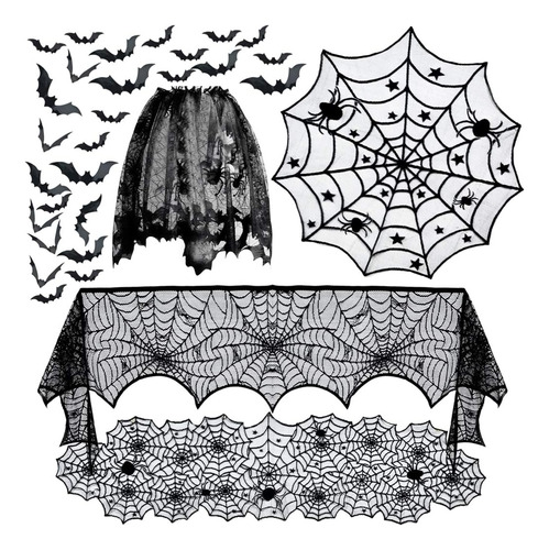 Manteles Halloween Encaje Telaraña Chimenea Bufanda