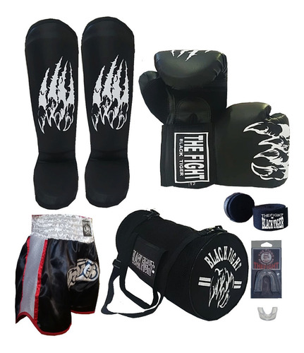 Kit Muay Thai.luva+ Caneleira+short+ Bolsa+ Bandag+bucal