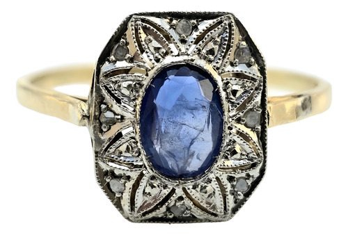 Anillo Oro Zafiro Brillantes Vistas En Platino 2,5g T23