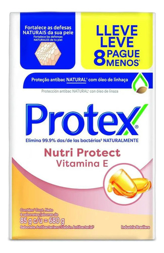 Protex Nutri pack sabonete barra antibacteriano Protect Vitamina E caixa 680g leve 8 pague 6 unidades