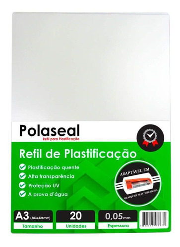 Polaseal Plástico Para Plastificação A3 303x426x0,05mm 20un