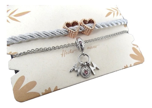 Imagen 2 de 5 de Kit Regalo Mama Cadena Acero Día De La Madre + Pulsera Topos