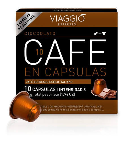 Café Cápsulas Aluminio Viaggio Espresso Ciocolatto X10u