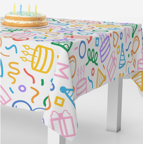 Mantel Cumpleaños Reutilizable Tela 8 Sillas 4mx1.40m