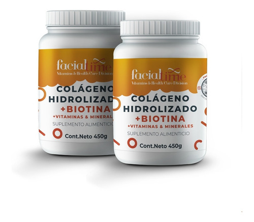 Kit 2 Colágeno Con Biotina + Ácido Hialurónico 450gr 
