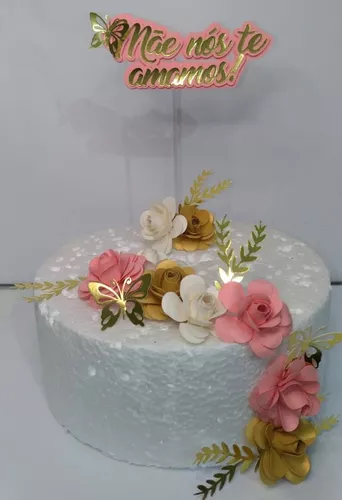 Topper/Topo de Bolo delicado e Personalizado com flores de Papel