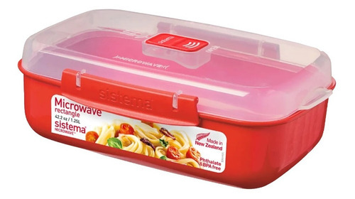 Recipiente Sistema Apto Microondas 1,25lts Rectangular Color Rojo