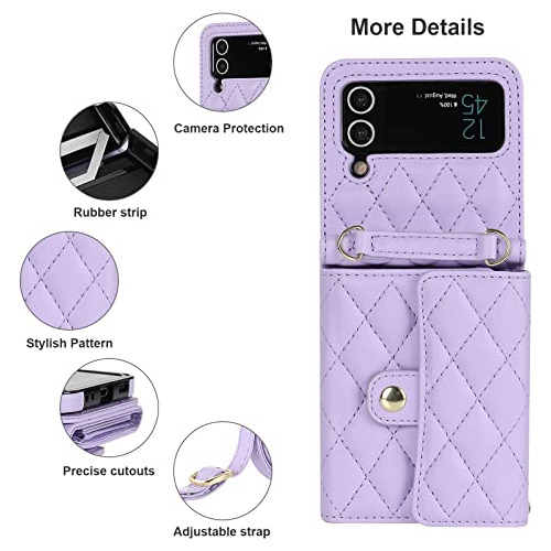 Funda Cartera Para Samsung Galaxy Z Flip 4 Morado Adjustable