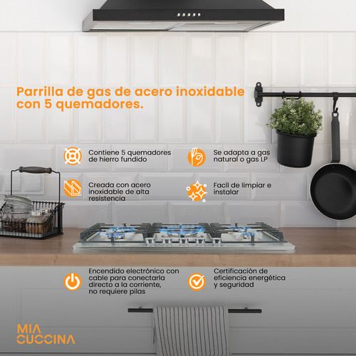 Parrilla a gas Mia Cuccina acero inox plateada 127V