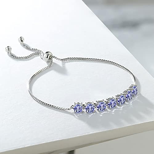 Pulseira De Tênis Gem Stone King 925 Prata Esterlina Azul T