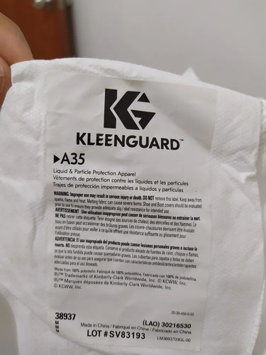 Traje Tyvek Kleenguard A35 Blanco Con Capucha