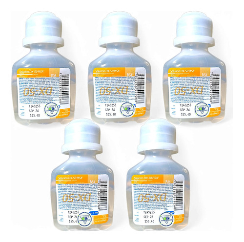 Pack 5 Solución Dx-50 Pisa Frasco Minioval 50 Ml